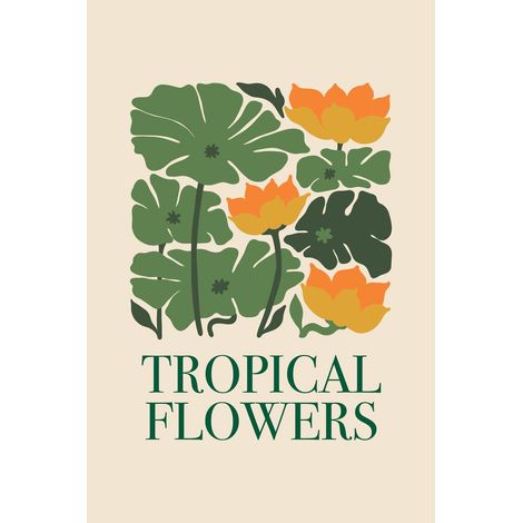 Tableau mural encadré Tropical Flowers 65x97 cm - Tableau Mural Décoratif - Image Encadrée Imprimée en HD - Impression 65x97 cm sur Fibres de Bois FSC - Finition Mate - Fabriqué en France (1/3)