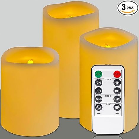 Bougies LED sans flamme lot 3 avec télécommande, effet réaliste cire véritable décoration mariage Noël (1/5)