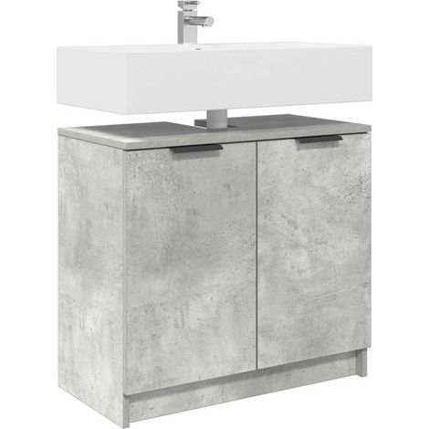 Meuble Lavabo Salle de Bain 64,5 cm - Couleur Béton Gris - Plan Vasque Intégré avec Rangements, Design Moderne et Compact (64,5 x 33,5 x 59 cm) (1/5)