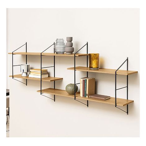 Ebuy24 – Étagère murale bibliothèque Belfast 4 tablettes en bois naturel – Charge maximale 15kg – Design moderne pour intérieur élégant (1/6)