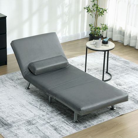 Klappsessel mit Bettfunktion, klappbarer Relaxsessel in Samtoptik, Verstellbare Rückenlehne, 75 x 70 x 75 cm, Grau