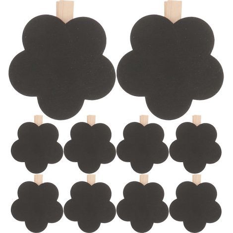 Set mit 10 Holz-Tafelklammern, Mini-Tafelklammern, Holz-Nachrichtentafeln – 7 x 7 cm – Schwarz (1/4)