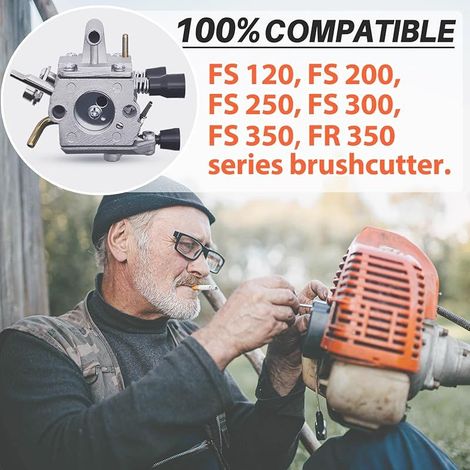 Vergaser für STIHL FS120, FS200, FS250, FS300, FS350, FR350 Freischneider, FS 250 Zubehör-Vergaser-Ersatzteilsatz mit Luftfilter, Dichtung, Zündkerze und Primerpumpe (1/5)