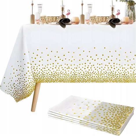 Mantel desechable de aluminio, impermeable, blanco, con puntos dorados, resistente a las manchas. (1/5)