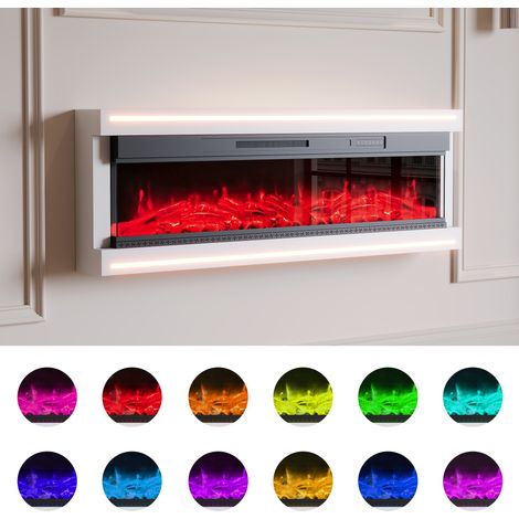 Wand-Elektrofeuer 150x50 cm, Mit Holzimitatflamme in 12 Farben und LED, Helligkeits- und Flammengeschwindigkeitsregelung, Heizfunktion 750W/1500W, Fernbedienung + Schalter