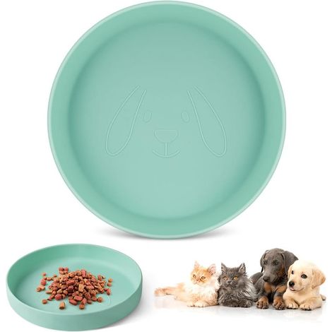 Bol pour Animaux, Universel Gamelle en Silicone pour Chat et Chien Joli Visage de Chien, Durable Bol de Nourriture Plat pour Animaux de Compagnie, Convient aux Aliments Secs et Humides (Vert) (1/4)