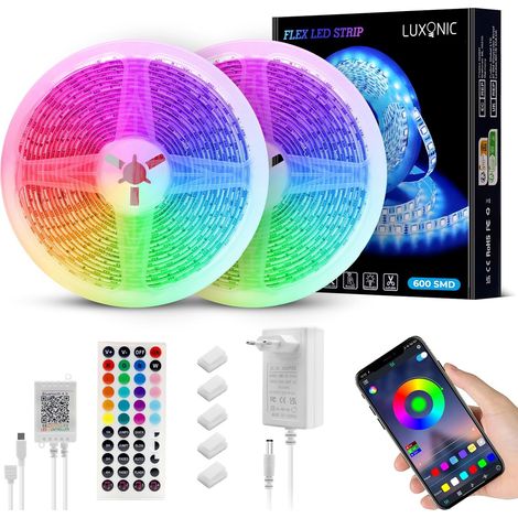 Waterproof LED Strip 10 m (2 x 5 m), 600 Super Bright LEDs, 5050 RGB 24V Flexible LED Strip Light, APP and Remote Control, Sync with Music Rhythm, Timer Mode, Home Decor (1/5)