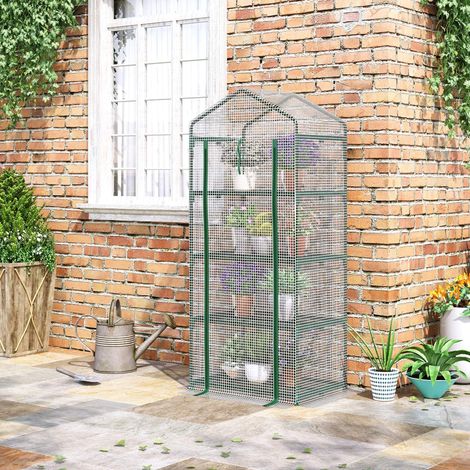 Mini serre de jardin 70x50x160 cm 4 étagères blanche OKMYHOME (1/4)