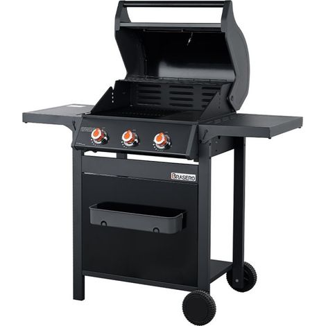 Brasero – Barbecue à gaz Spring II 3 brûleurs – Surface mixte grille & plancha fonte 57 x 41,5 cm – Puissance 9,95 kW – Système EASY CLEAN™