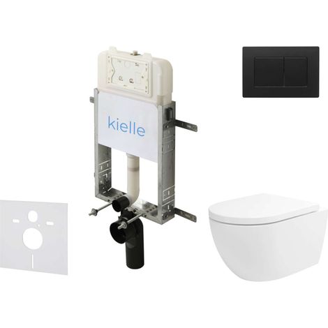 kielle Genesis New - Conjunto de instalación empotrada, inodoro Oudee, Vortex Rimless+, asiento softclose y pulsador Gemini New III, negro mate 30528SZ27 (1/5)