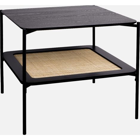 Mesa de centro cuadrada con tablero doble efecto madera y caña