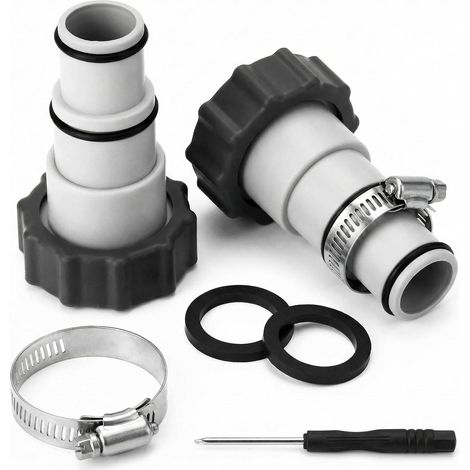 Lot de 2 raccord Tuyau Piscine, Adaptateur Tuyau Piscine de 3.8 cm et 3.2 cm, avec Collier pour Connexion filetée, Adaptateur de Pompe pour Kits de Piscine (1/5)