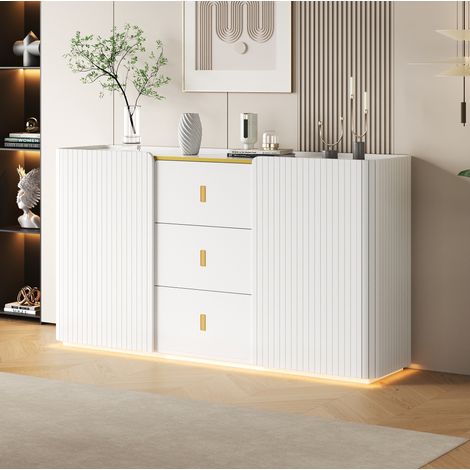 Aparador con LED 150x35x80 cm de tablero de partículas blanco, 3 cajones para salón - CHICFURN (1/5)
