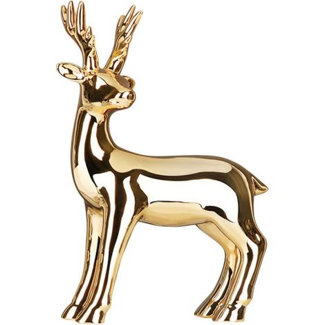 Statue de cerf plaquée or poli moderne, sculpture de cerf (1/3)