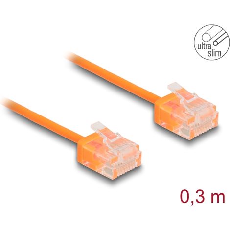Delock Cable de red RJ45 Cat.6 UTP Ultra Slim 0,3 m naranja con enchufes cortos