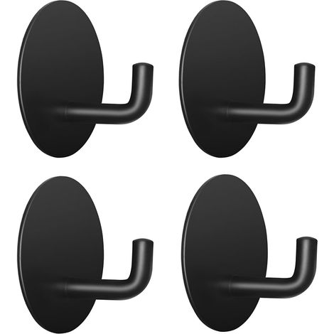 Gancho para baño, gancho para toallas, gancho para cocina, autoadhesivo, base redonda, juego de 4 (negro) (1/5)