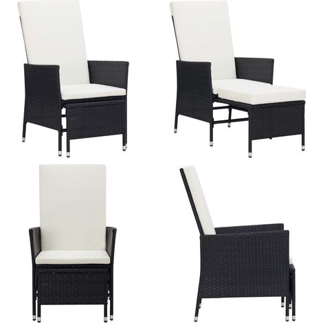 Chaise inclinable de jardin avec coussins Résine tressée Noir - Chaises De Jardin - Chaises Pliantes - Mobilier De Jardin - Meubles De Jardin - Chaise Relaxante - Home & Living (1/5)