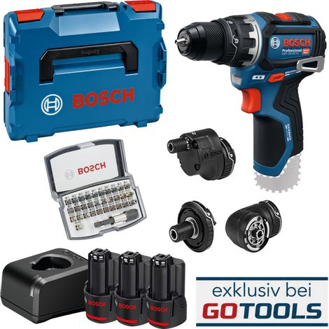Bosch Akku-Flexiclick-Schrauber GSR 12V-32 FC + 3x 2,0 Ah + Lader + BIT-SET + L-BOXX exclusiv by GOTOOLS
