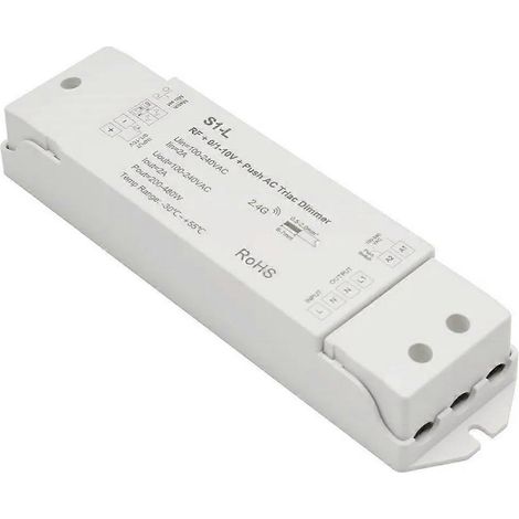 Variateur à triac AC compatible avec variateur 0/1-10 V, interrupteur à bouton-poussoir et télécommande RF 2,4 GHz pour lampes LED monochromes à intensité variable. (1/5)