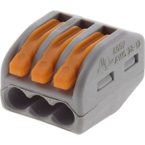 Lot de 50 mini bornes de connexion rapide à levier S222 pour fils rigides et souples - 3 entrées (1/4)