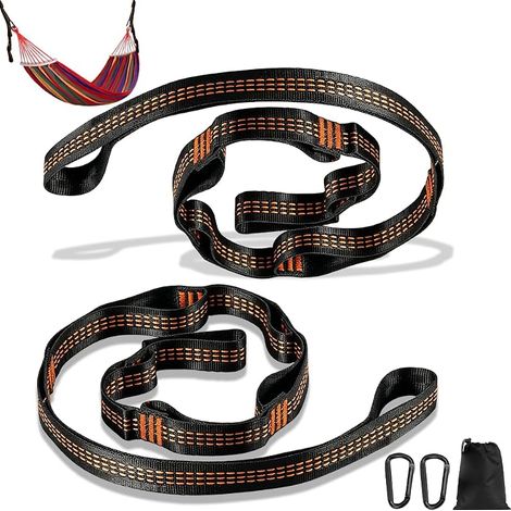 Set mit 2 Hängemattengurten, 2 m x 2,5 cm, aus Polyester mit 2 Karabinerhaken, ideal für Camping, Outdoor-Aktivitäten und Reisen. (1/5)