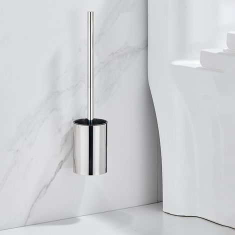 Brosse WC Brosse Toilettes WC Balai en Acier Inoxydable Incluant 2 têtes de Brosse, Montage Mural/au Sol, Argenté (1/5)