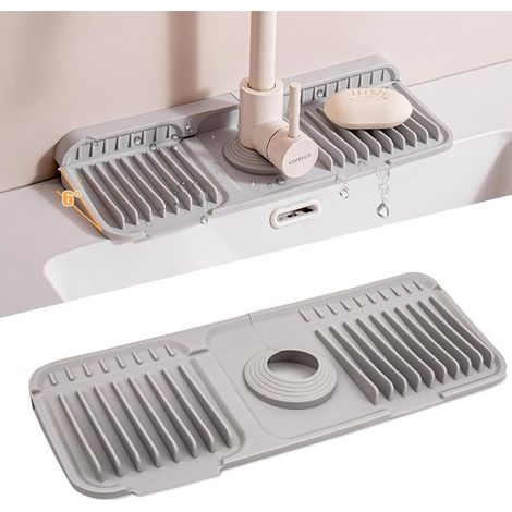 Tappetino in silicone per rubinetto,paraspruzzi per lavello da cucina,tappetino asciugante per piano di lavoro di cucina e bagno (grigio,37 cm) (1/5)