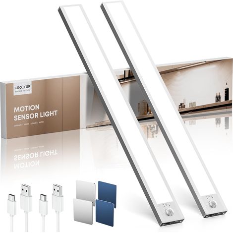Reglette LED Lampe Cuisine sous Meuble avec Detecteur de Mouvement Interieur - 40CM 2200mAh Lumiere Placard sans Fil Rechargeable - Eclairage Veilleuse pour Dressing Escalier Armoire (1/5)