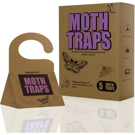 Pièges à mites — faciles à utiliser, inodores — pour placards et espaces de stockage alimentaire (5 sachets par boîte) x 2 (1/5)