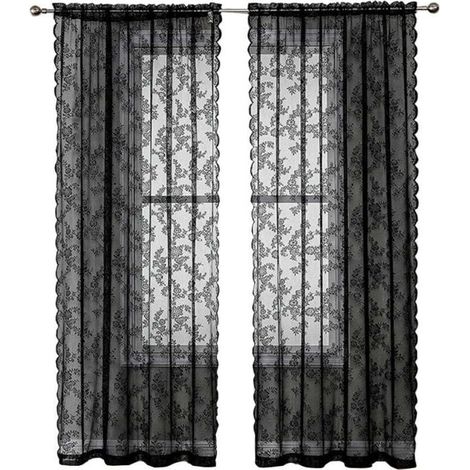 Tende in pizzo nero da 213 cm (84 pollici) - Motivo floreale rustico vintage - Voile nero per soggiorno - Stile gotico per la privacy - 2 pannelli da 101,6 x 203,3 cm (40x80 pollici)