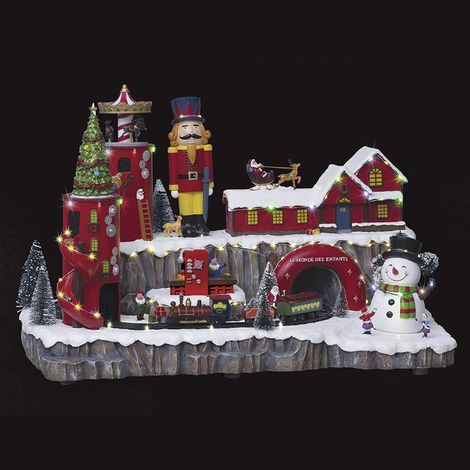 Fééric Lights And Christmas – Village de Noël lumineux animé musical – 75 LED clignotantes – Atelier du Père Noël – Longueur 57,5 cm – Poids 5,58 kg (1/4)