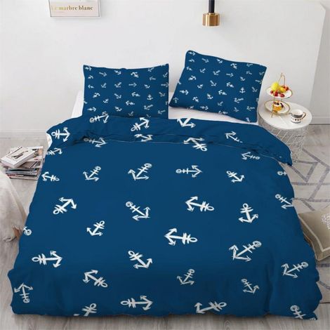 Bettwäsche-Set 155x220 cm mit Anker-Motiv, 3-teilig, Mikrofaser, Reißverschluss