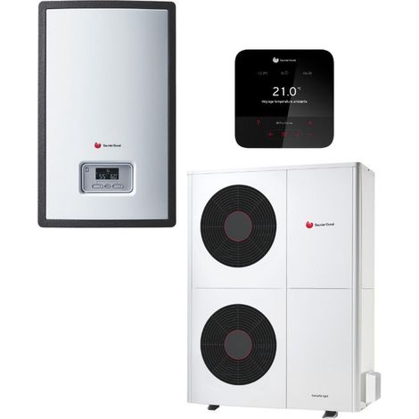 Saunier Duval – Ensemble pompe à chaleur air/eau 12 kW – Régulateur MiPro Sense radio – COP jusqu'à 10,3 – SAUAIR12CSM