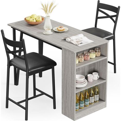 Bartisch Set 3-teilig klappbar mit 2 Barhockern und Seitenregal, grau (1/5)