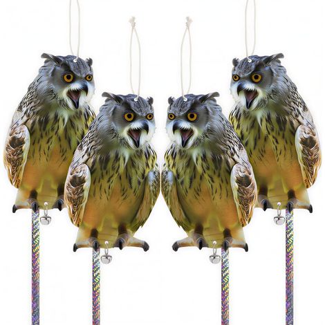 Lot de 4 répulsifs Contre Les Oiseaux, Les Pigeons, Les Pigeons Suspendus, pour Balcon, répulsif Contre Les moineaux en Plastique, Motif Chouettes Plates (1/5)