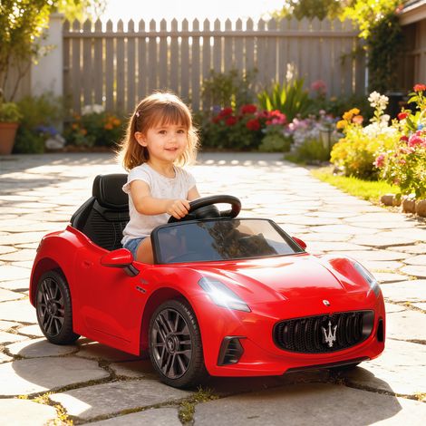 Maserati Gran Turismo Folgore Kinder-Elektroauto mit 12V-Batterie, Fernbedienung, Scheinwerfern, Hupe und MP3-Musik (Rot)