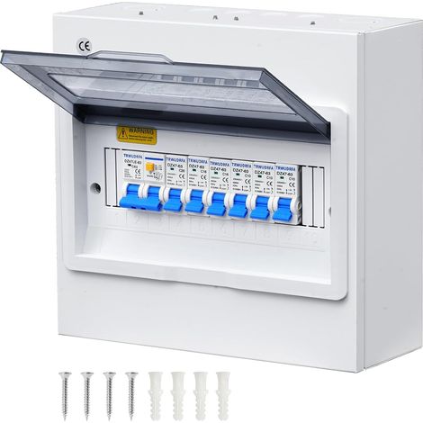 Coffret Electrique Etanche - Tableau électrique apparent d’interrupteur différentiel 63A et disjoncteurs 3x10A+2x16A+1x20A - Coffret de protection pour maison, bureau et centre commercial (1/5)