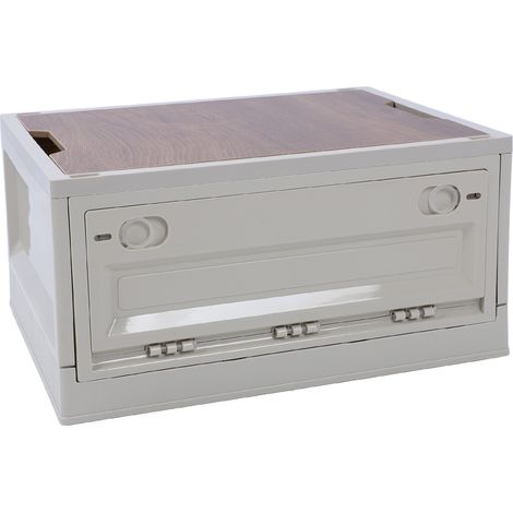 Caisse de rangement camping pliable polyvalente empilable mobile transportable avec couvercle à roulettes pour maison et extérieur gris blanc grand 52L (1/5)