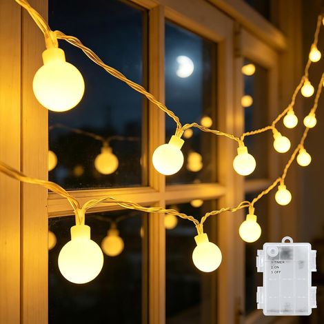 Guirlande lumineuse à piles Globe 3 m, 20 LED, étanche, pour jardin, camping, Noël, décoration intérieure-extérieure, blanc chaud (1/5)