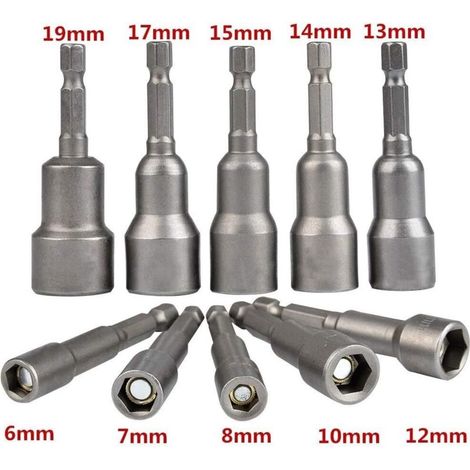 10 Pièces Douille Magnétique Visseuse: Embout Aimanté pour Visseuse à Choc 6-19mm 1, 4" Adaptateur Embouts Douilles Hexagonale (1/3)