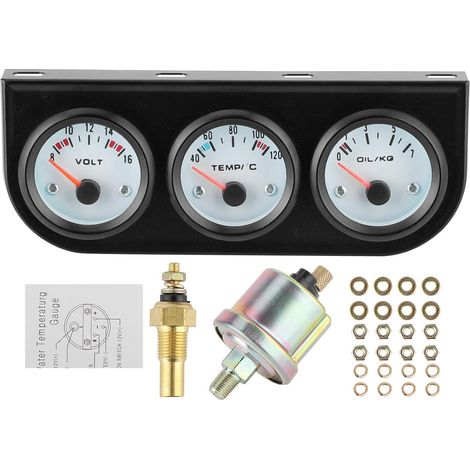 Kit Triple Jauge de Pression D'huile Volt Jauge de Température de L'eau 52 Mm Jauge de Température de L'eau Pression D'huile Voltmètre électrique Ensemble D'instruments pour Voiture Camion Marin (1/5)