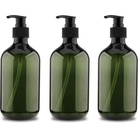 3Pcs 300ml Flacons Pompes, Bouteille de Shampooing, Distributeurs de Liquide Rechargeables Flacon Distributeur, Bouteille Vide Rechargeable de PompeBouteilles de Pompe à Savon Vides Rechargeables'Vert