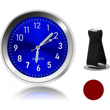 Horloge Ronde de Voiture,Horloge Lumineuse à Quartz, Mini Horloge Voiture Tableau de Bord avec Clip Grille d’Aération,Horloge(Bleu) (1/4)
