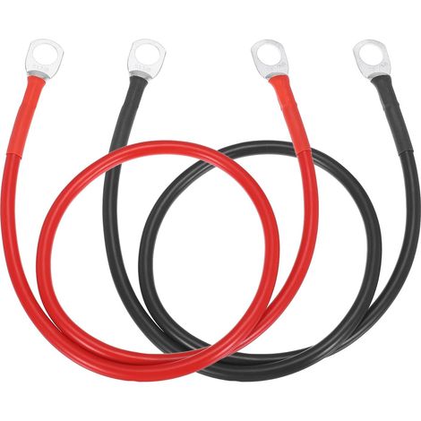 4PCS Câble De Batterie 8 AWG, 2ft Câbles De Batterie en Cuivre Naturel pour Onduleur avec Bornes en Anneau 3/8" pour Bateau Solaire Voiture VR, Rouge Noir (1/5)