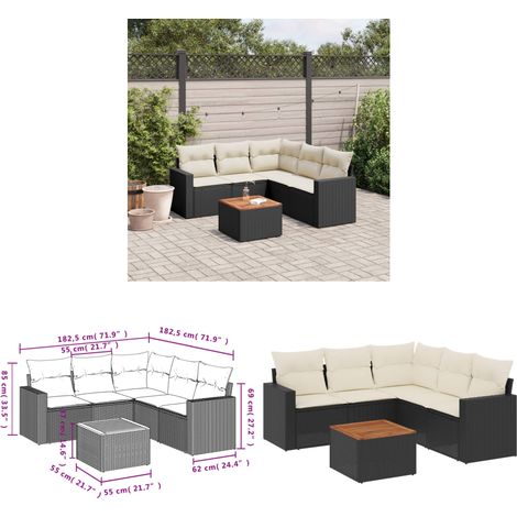 6-tlg. Garten-Sofagarnitur mit Kissen Schwarz Poly Rattan - Gartensorte - Gartenmöbelset - PE-Rattan Möbel - Outdoor Lounge Set - Balkonmöbel - Home & Living (1/3)
