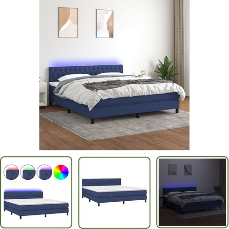 The Living Store Boxspringbett mit Matratze & LED Blau 180x200 cm Stoff - Boxspringbett - Doppelbett - Schlafsofa - Bettenrahmen - Lattenrost (1/5)