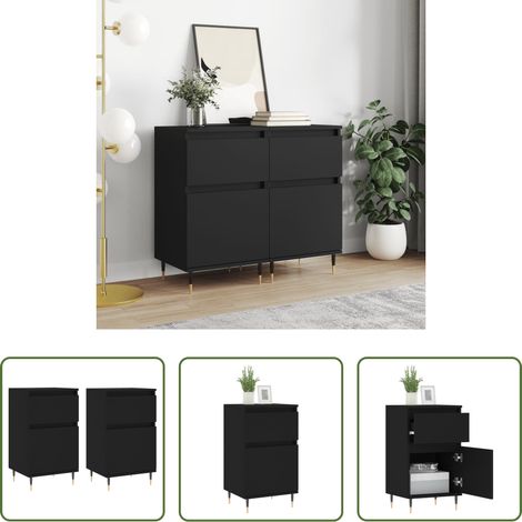 vidaXL Schrank - Sideboards 2 Stk. Schwarz 40x35x70 cm Holzwerkstoff (1/5)
