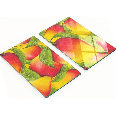 Juego de tablas de cocina de vidrio templado con estampado de mango, 2 x 30 x 52 cm.