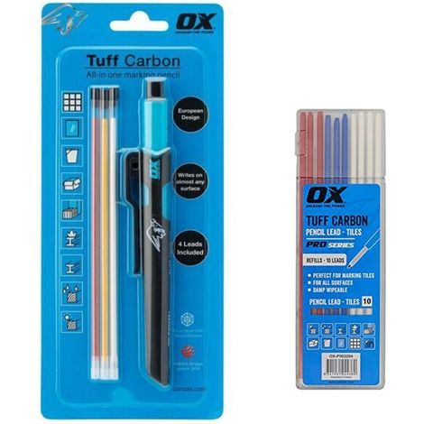 OX Tools Tuff Carbon Pencil 13 Assorted Lead and Tile Marking Refills Included