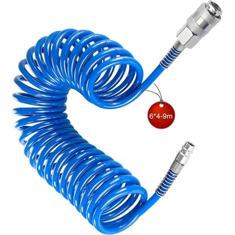 Air Compressor Hose 8 Bar, 4 x 6 mm Pneumatic Hose with 1/4 Inch Connector, 9 m Flexible Air Compressor, Blue, for Compressed Air Supply (1/5)